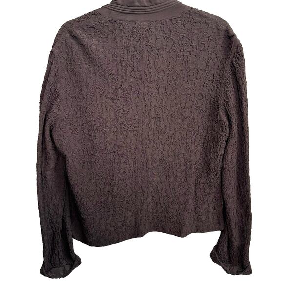 Vintage Chicos Crinkle Mandarin Collar Jacket S Brown Open Front Y2K Textured - Picture 4 of 9